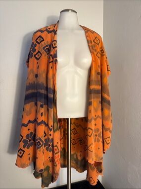 URU Silk Kimono • Orange Boho • Flowy Artsy Layer